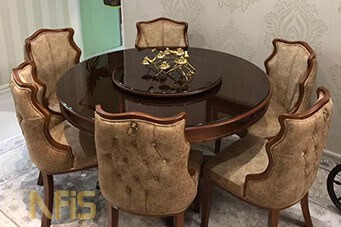 صندلی مدل گلبرگی با میز گرد منبتی طرح جام